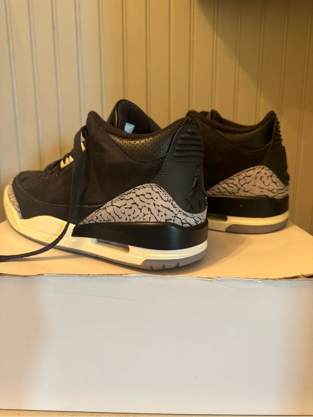 Jordan Black and Cream Retro Cement Low-Top Sneakers